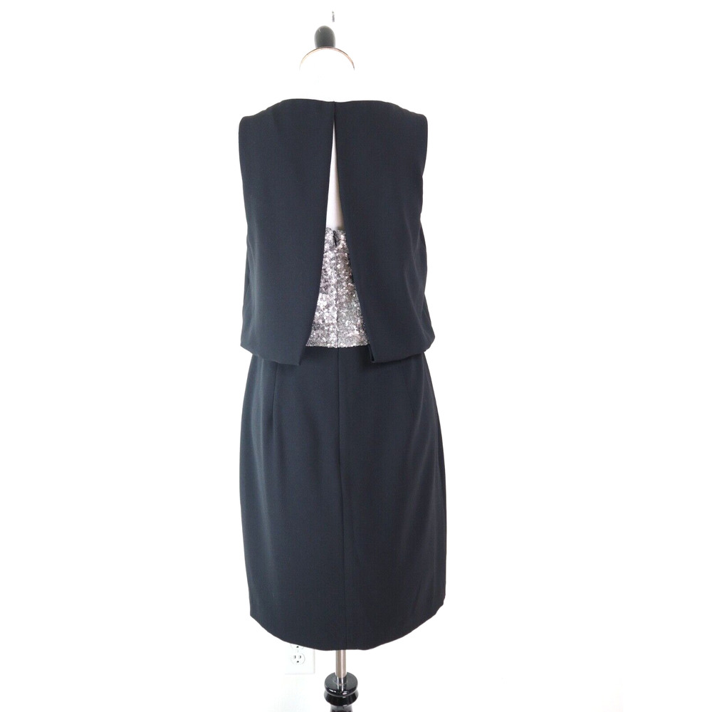 Trina Turk Size 6 Silver Sequin Back Blouson Dress Sleeveless Black - Picture 5 of 12